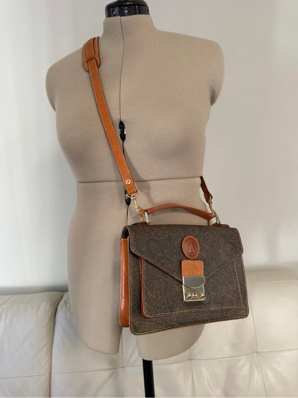 Vintage La Tour Eiffel 1887 Paris Paisley Crossbody Bag Satchel Premium Leather